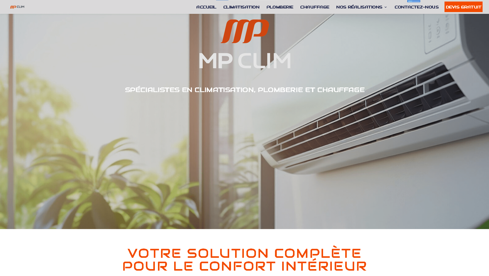 Une création de l' agence Web V du Vaucluse : création du site vitrine MpClim d'Orange (84)