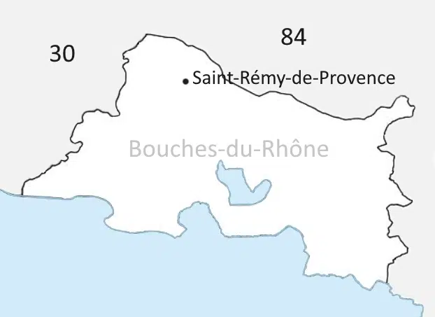 Situation de la ville de Saint Rémy de Provence sur la carte des Bouches du Rhone 13