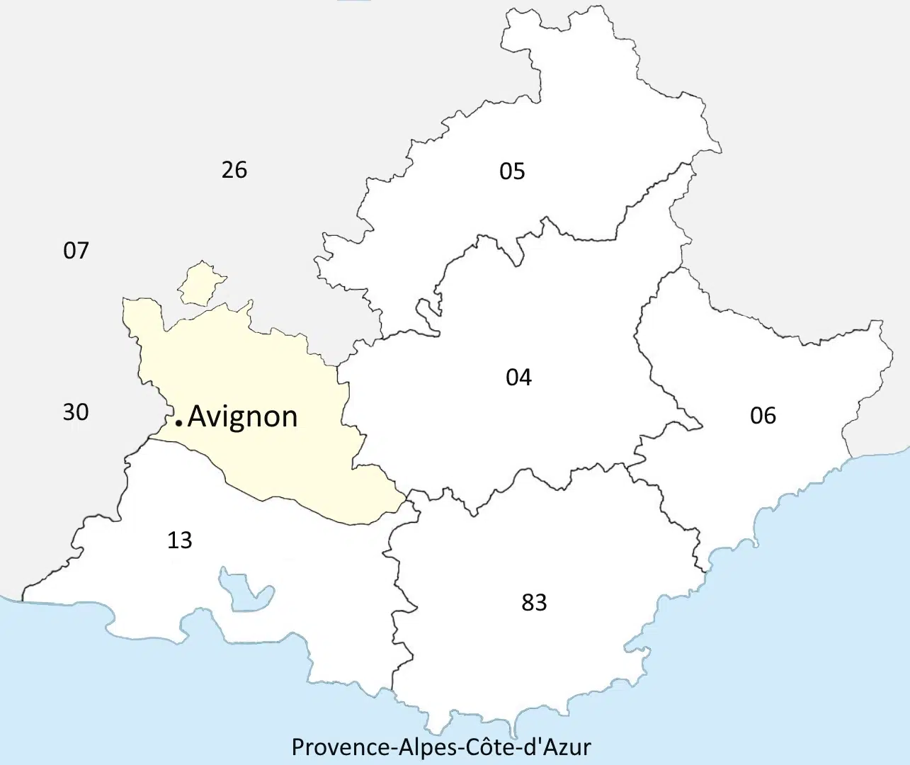 Situation ville Avignon 84 sur la carte Provence Alpes Côte d'Azur