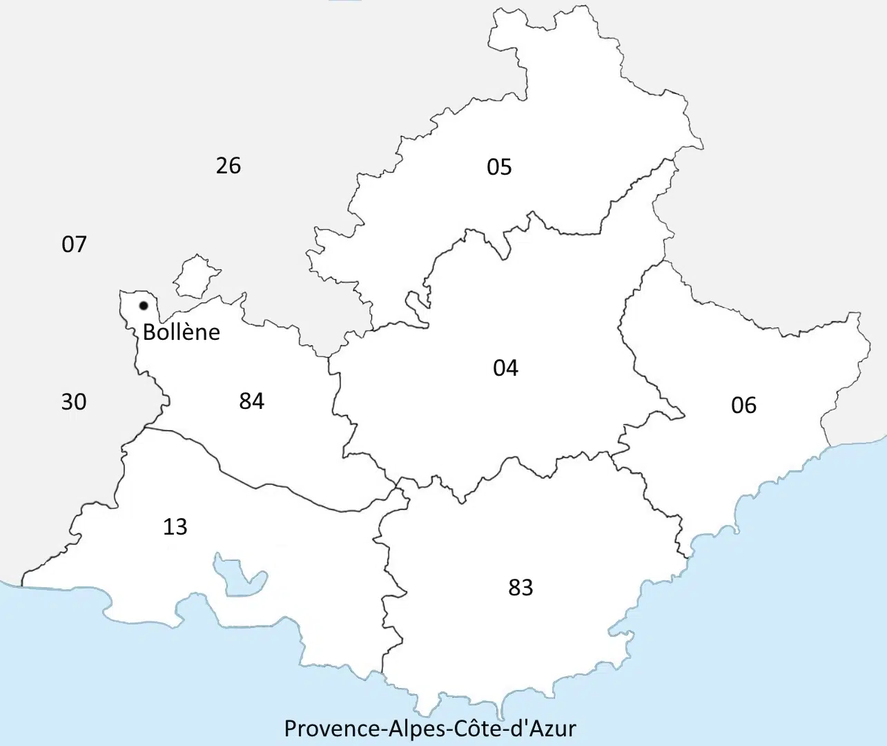 Emplacement de la ville Bollène 84 sur la carte Provence Alpes Côte d'Azur