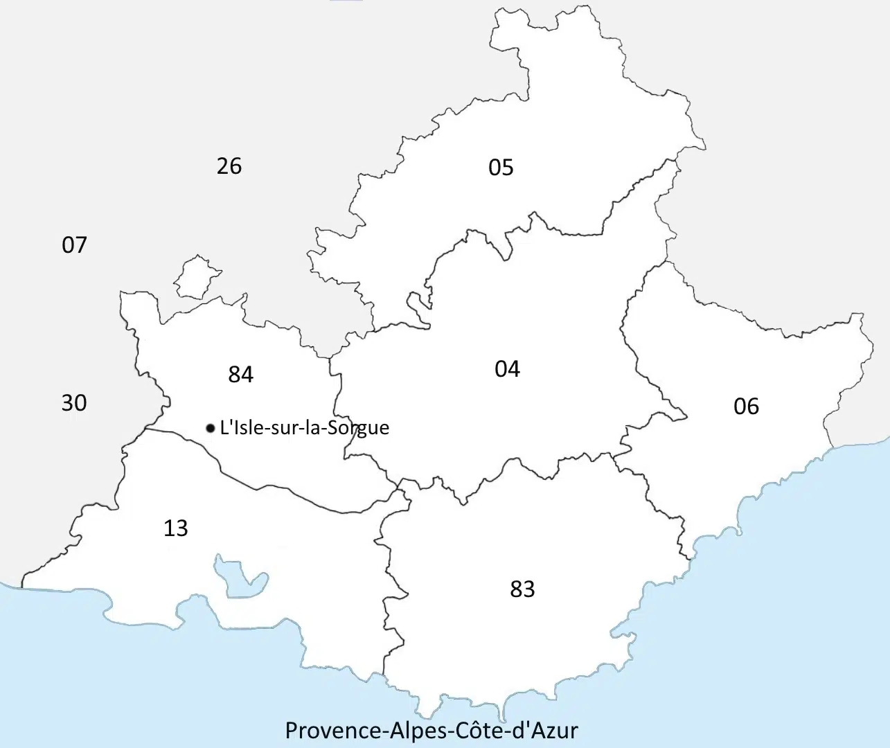 Emplacement de la ville L’Isle-sur-la-Sorgue 84 sur la carte Provence Alpes Côte d'Azur