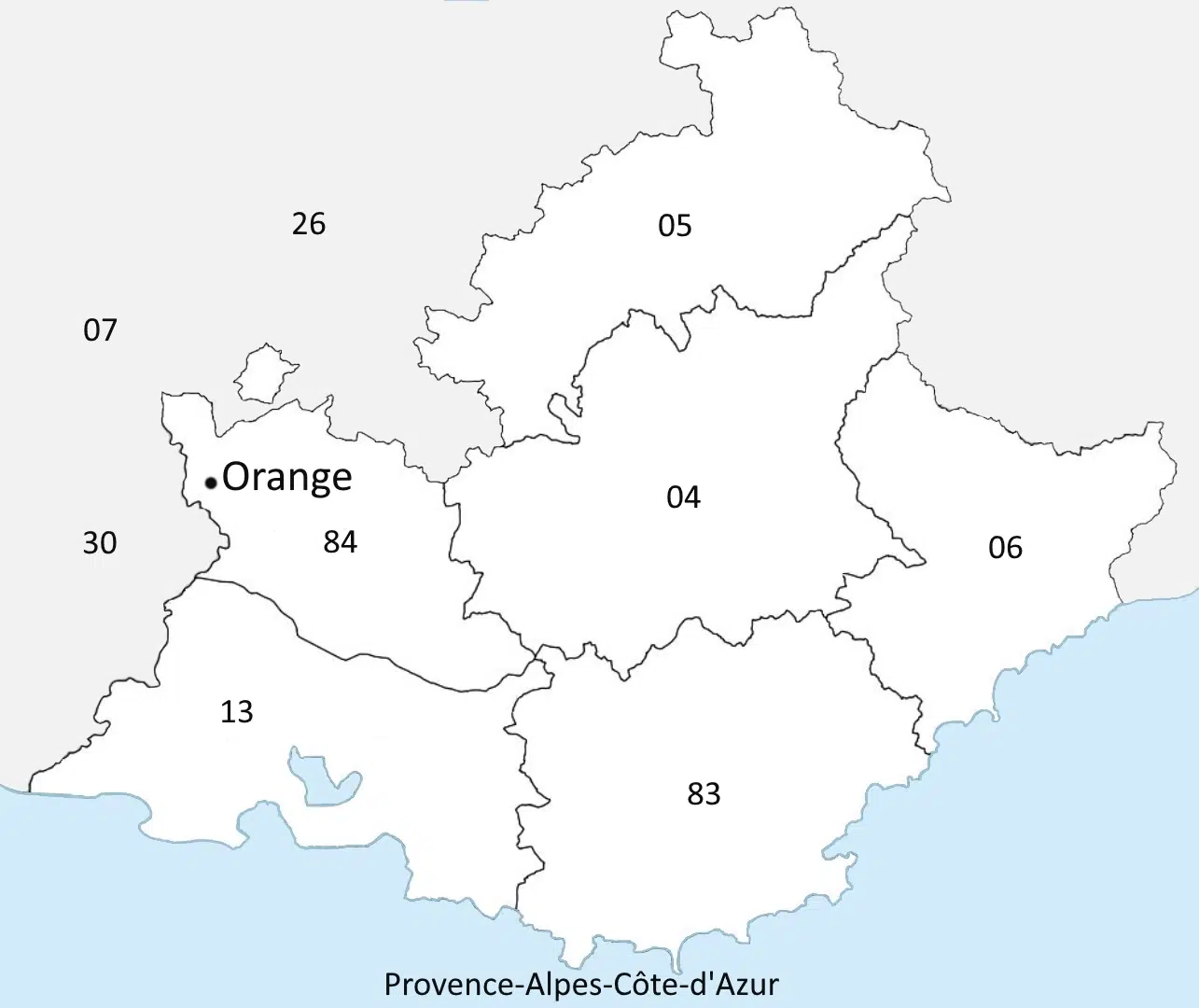 Emplacement de la ville Orange 84 sur la carte Provence Alpes Côte d'Azur