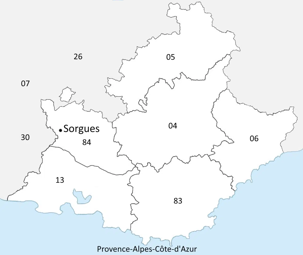 Emplacement de la ville Sorgues 84 sur la carte Provence Alpes Côte d'Azur