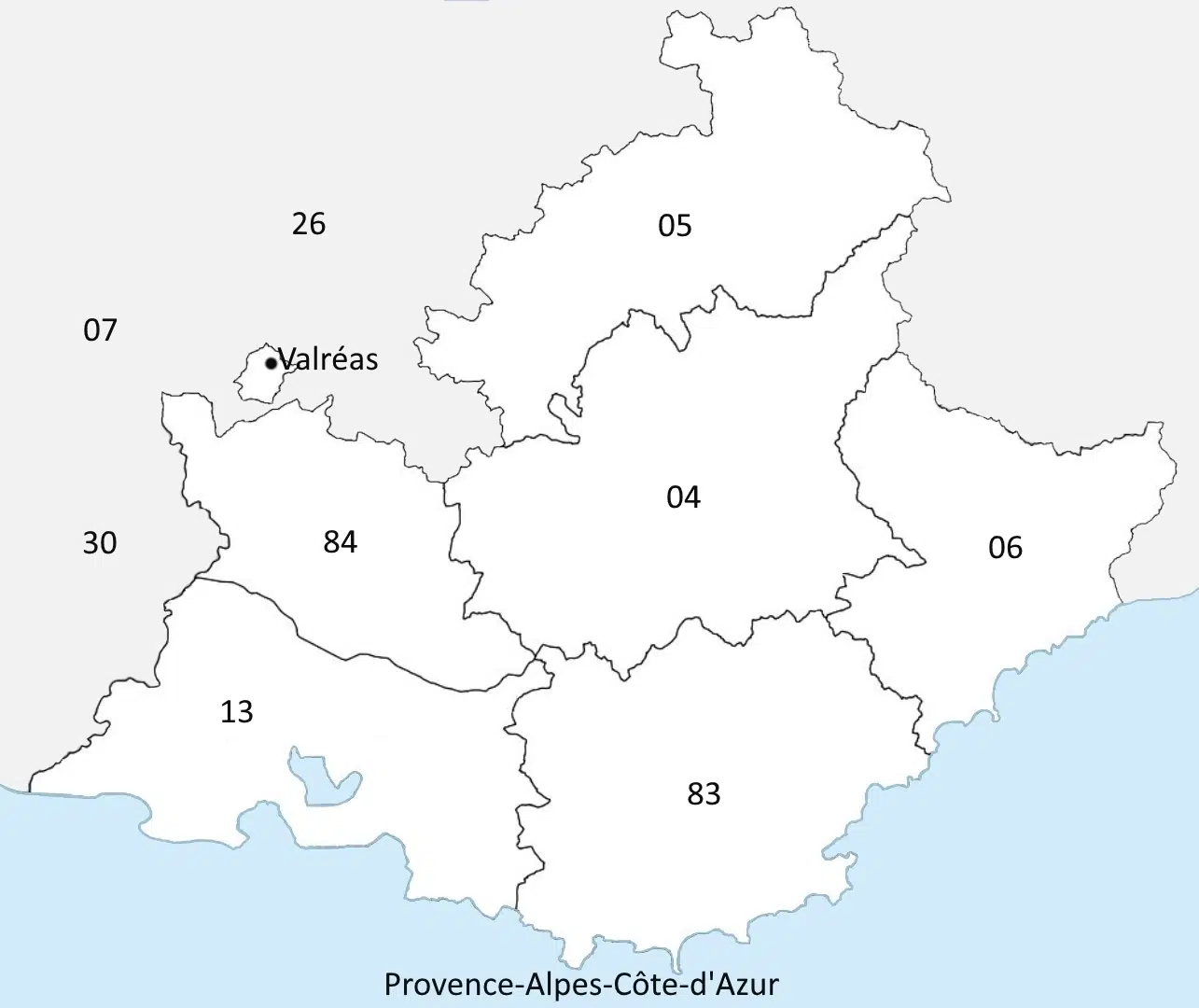 Emplacement de la ville Valréas 84 sur la carte Provence Alpes Côte d'Azur