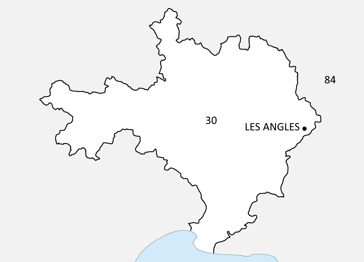 Situation de la ville de Les Angles sur la carte du Gard 30