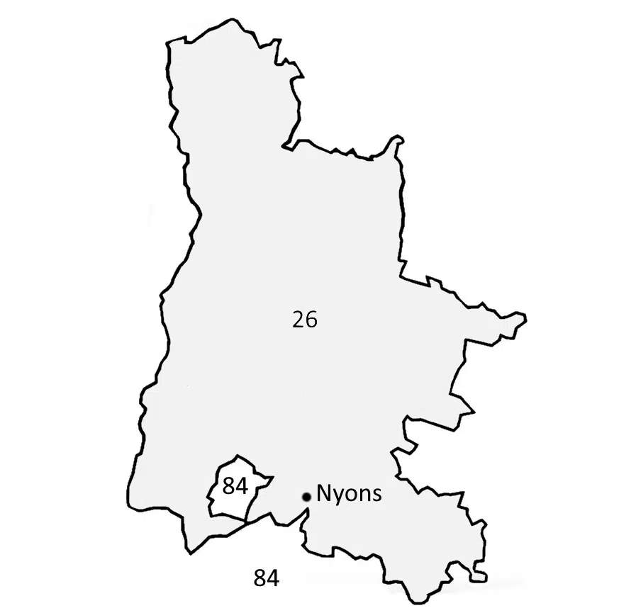 Situation de la ville de Nyons sur la carte Drome 26