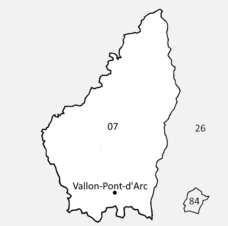 Situation de la ville de Vallon Pont d'Arc sur la carte Ardèche 07