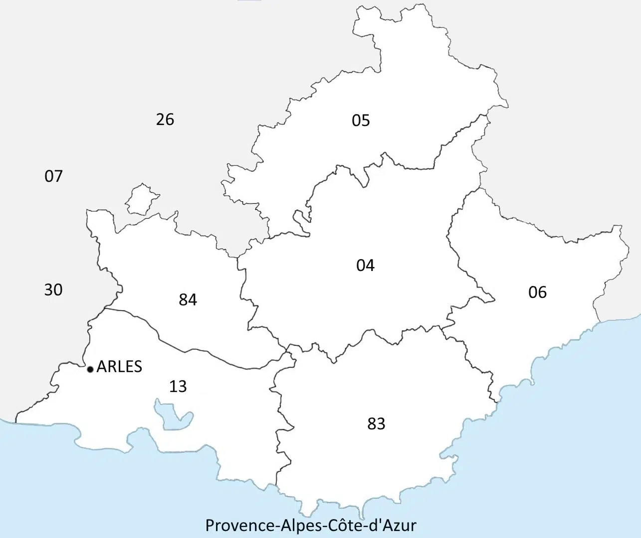 Emplacement de la ville Arles 13 sur la carte Provence Alpes Côte d'Azur