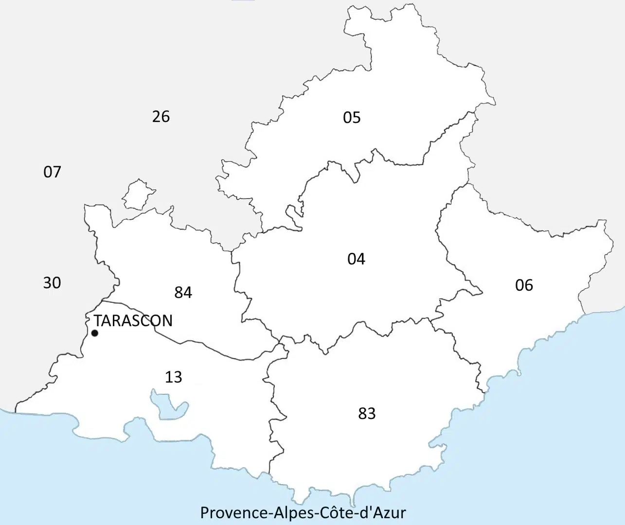 Emplacement de la ville Tarascon 13 sur la carte Provence Alpes Côte d'Azur