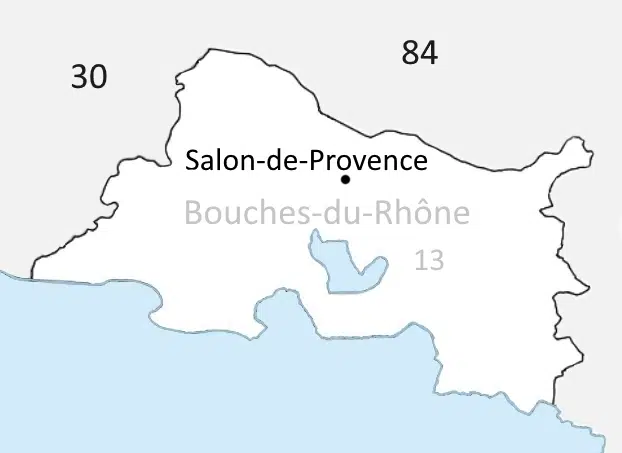 Situation de la ville de Salon de Provence sur la carte des Bouches du Rhone 13